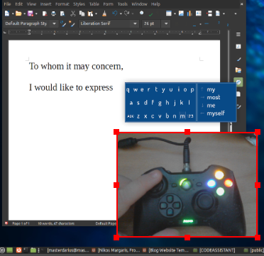 code assistant displaying connected gamepad typing mode